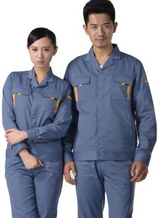 灰藍色紗卡滌棉長袖工作服