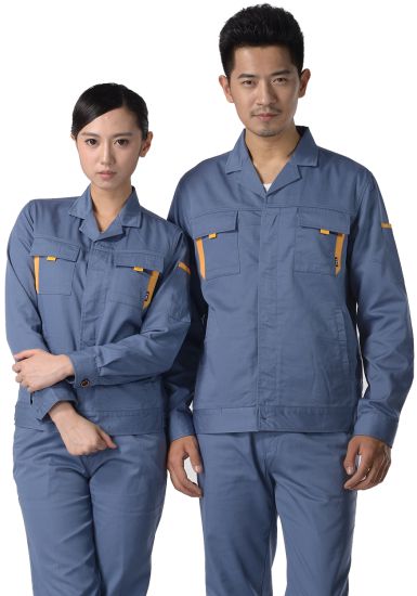 灰藍色紗卡滌棉長袖工作服