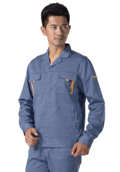 灰藍色紗卡滌棉長袖工作服