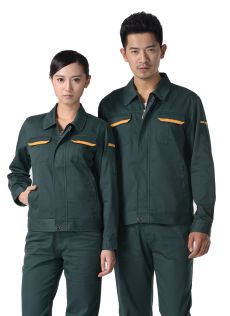 墨綠色紗卡滌棉長袖工作服