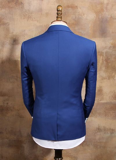  英倫復古藍色單排兩粒扣男士修身西裝潮 雅痞西服外套 男