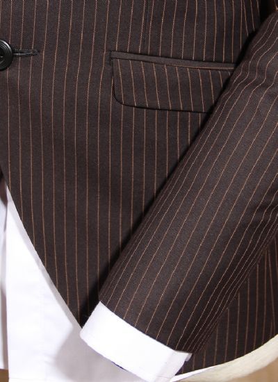  英倫紳士咖色條紋單排兩粒扣修身西裝外套 男士商務(wù)西服