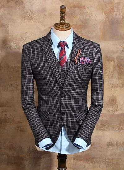  英倫復古黑格單排兩?？勰惺啃奚砦餮b潮 雅痞西服外套 男