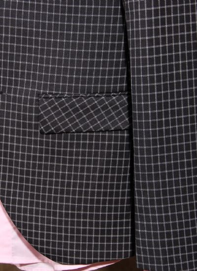  英倫復古黑格單排兩?？勰惺啃奚砦餮b潮 雅痞西服外套 男