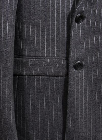 英倫雅痞西服外套 復(fù)古灰條紋雙排兩?？勰惺考雍裥奚砦? width=