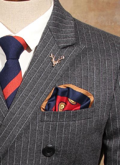 英倫雅痞西服外套 復(fù)古灰條紋雙排兩?？勰惺考雍裥奚砦? width=