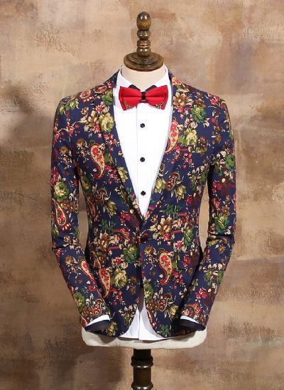 英倫雅痞腰果花西服外套 男士夜店復古藍色一?？坌奚砦? width=