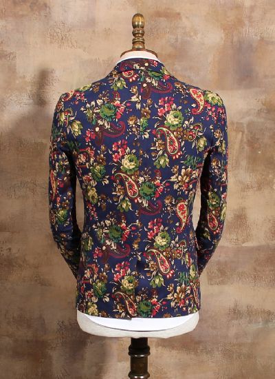 英倫雅痞腰果花西服外套 男士夜店復古藍色一?？坌奚砦? width=